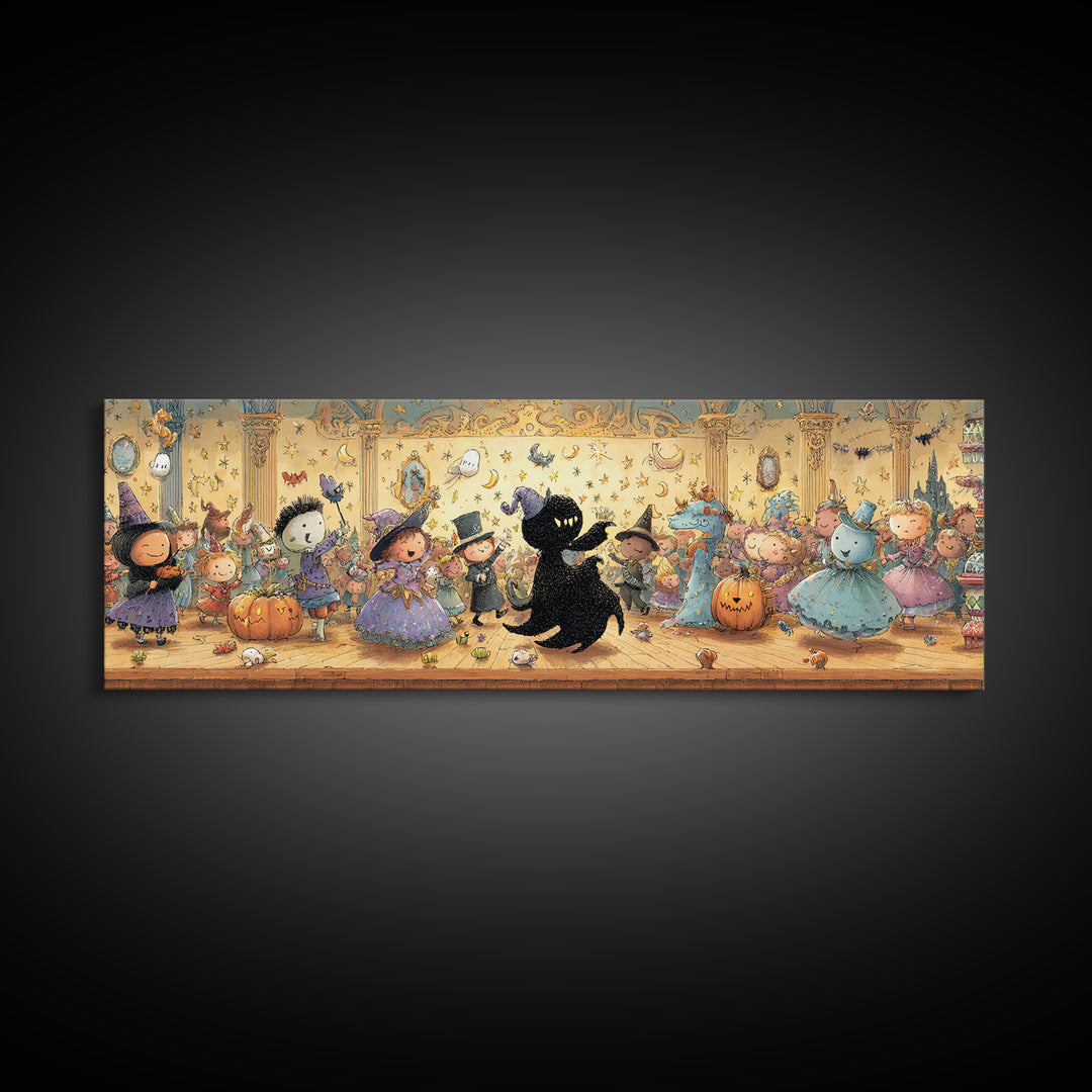 The Ballroom Of Silent Shoggoths, Embroidered Halloween Art, Extra Wide Wall Art, Canvas Print, Cute Halloween Wall Art