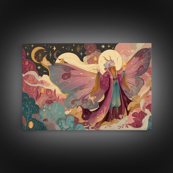 The Moth Prophet Of Kadath, Vaporwave Halloween Art, Landscape Wall Art, Framed Canvas Print, Cute Halloween Wall Art