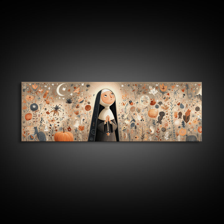 The Nun Of The Endless Constellation, Hand Sketch Halloween Art, Extra Wide Wall Art, Canvas Print, Cute Halloween Wall Art