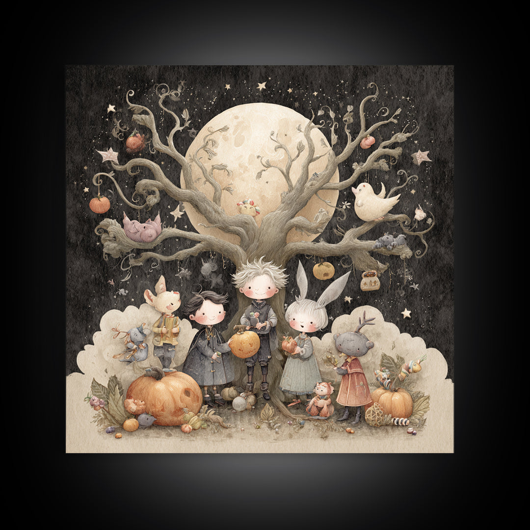 The Children Of The Star Orchard, Pastel Halloween Art, Square Wall Art, Canvas Print, Cute Halloween Wall Art