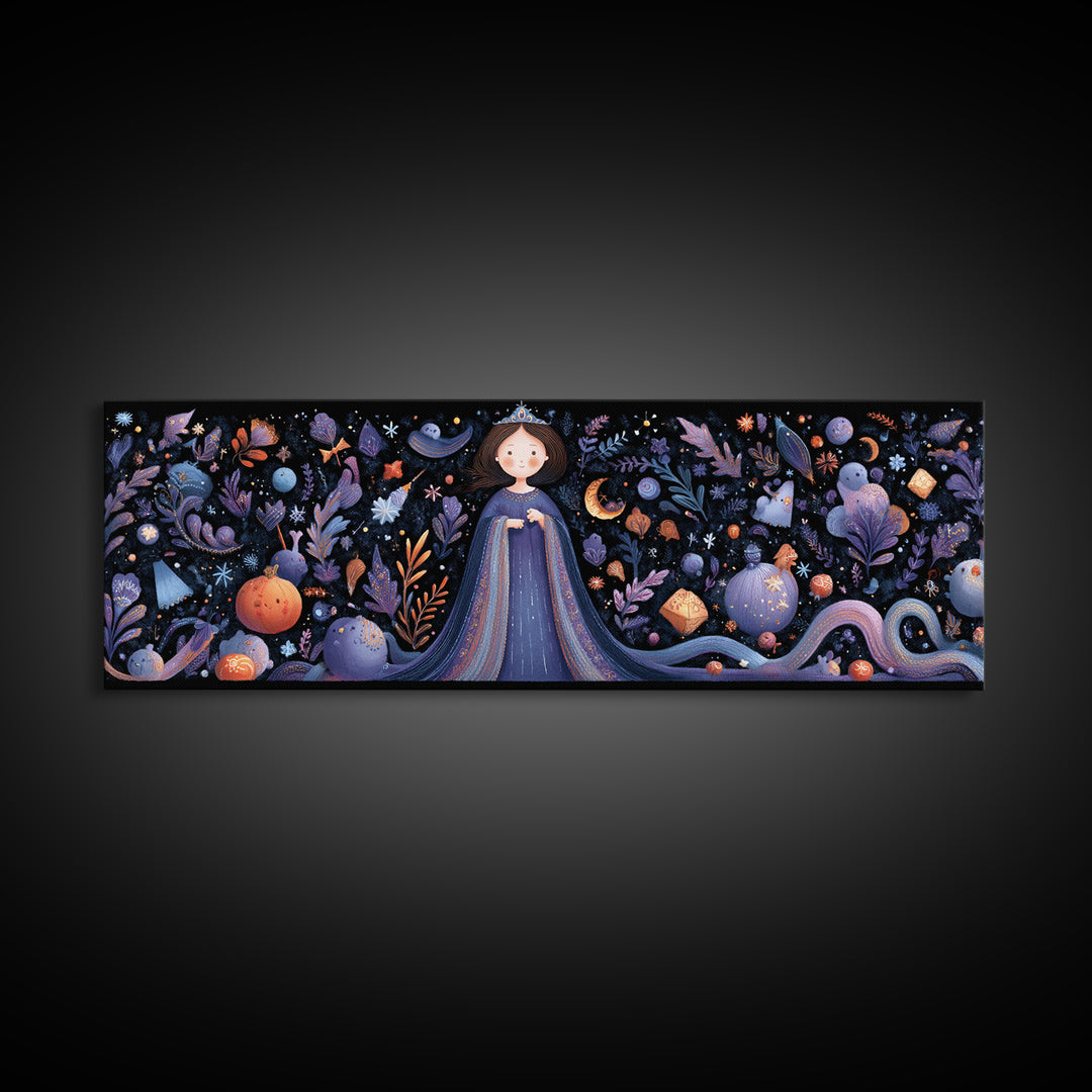 The Seamstress Of Living Nebulae, Felt Halloween Art, Extra Wide Wall Art, Canvas Print, Cute Halloween Wall Art
