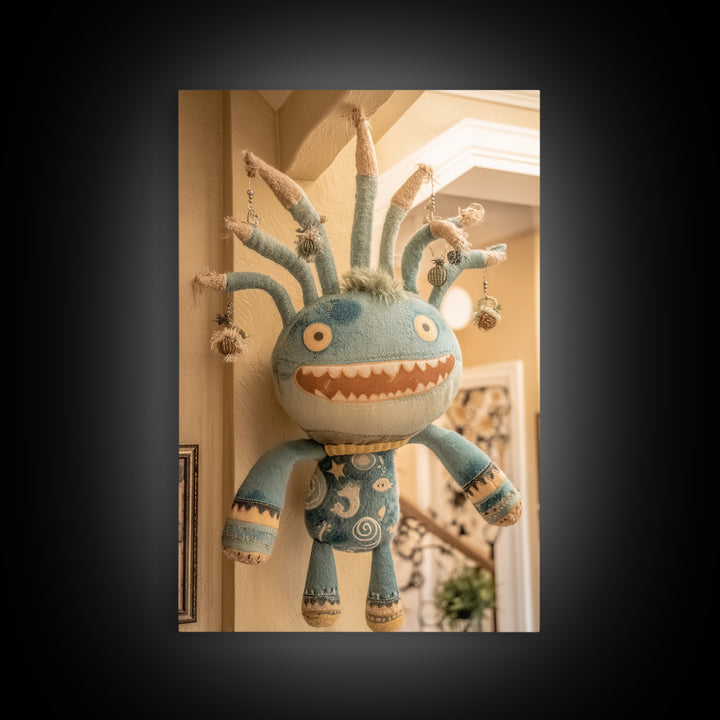 The Mask Of The Crawling God, Plush Halloween Art, Vertical Wall Art, Canvas Print, Cute Halloween Wall Art