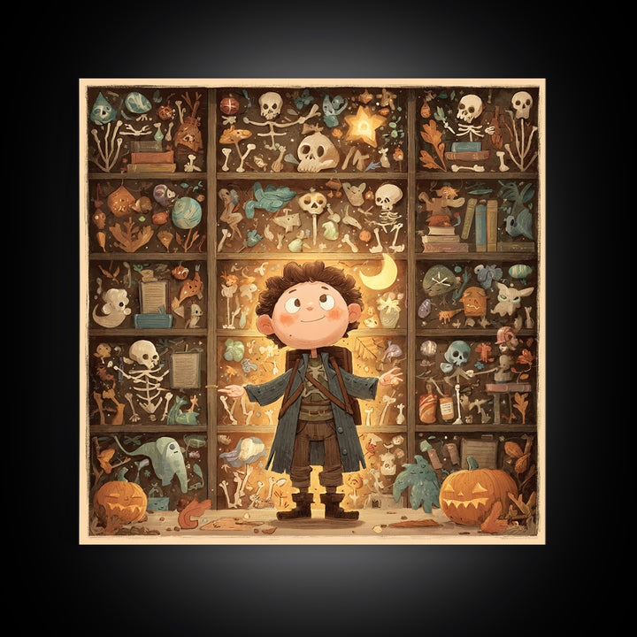 The Archivist Of Dreaming Bones, Retro Halloween Art, Square Wall Art, Canvas Print, Cute Halloween Wall Art