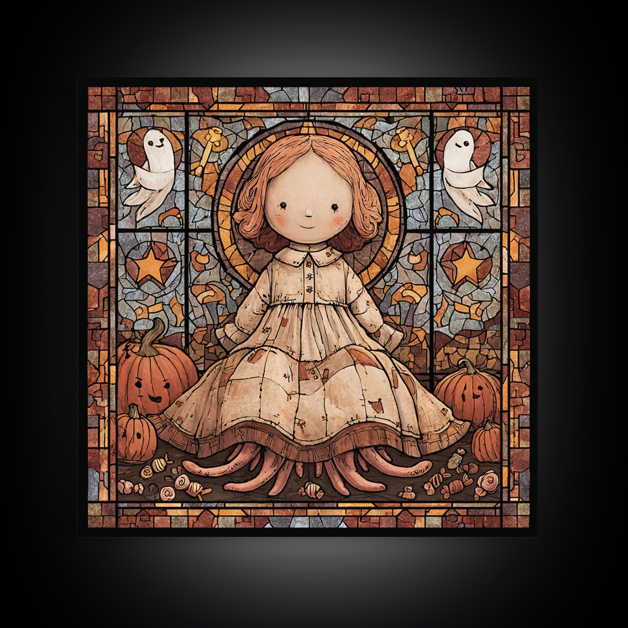 The Doll From Beyond The Void, Stained Glass Halloween, Square Wall Art, Canvas Print, Cute Halloween Wall Art