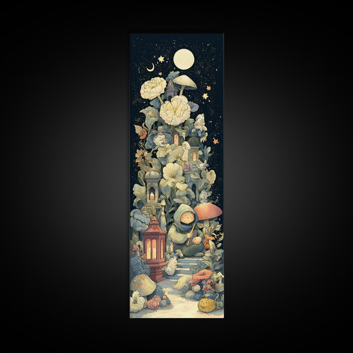 The Garden Of The Eyeless Moon, Kawaii Halloween Art, Tall Narrow Wall Art, Framed Canvas Print, Cute Halloween Wall Art
