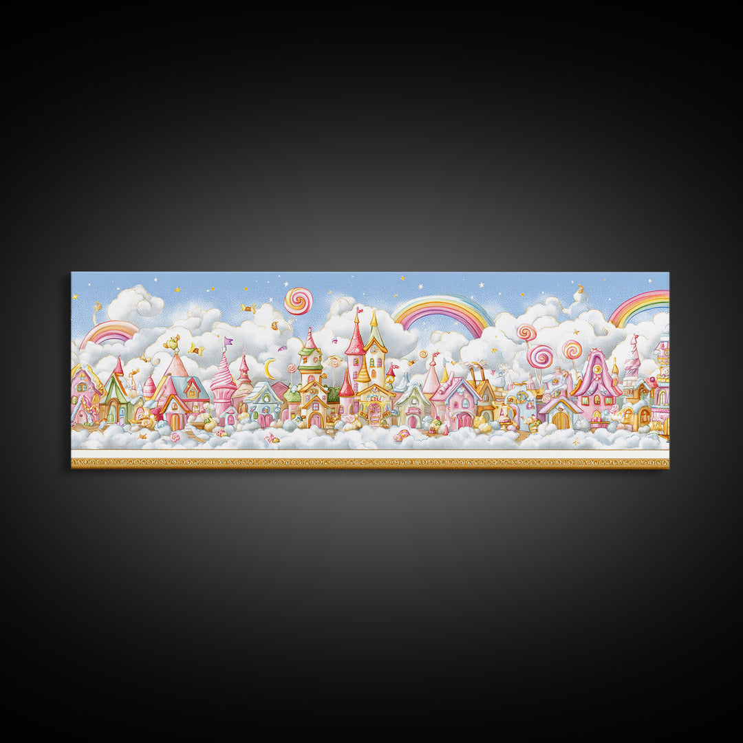 The Upside-Down Candy Kingdom, Embroidered Halloween Art, Extra Wide Wall Art, Canvas Print, Cute Halloween Wall Art