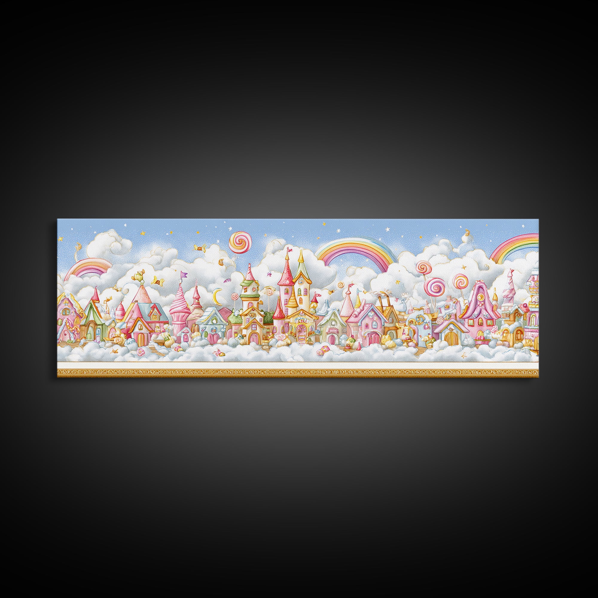 The Upside-Down Candy Kingdom, Embroidered Halloween Art, Extra Wide Wall Art, Canvas Print, Cute Halloween Wall Art