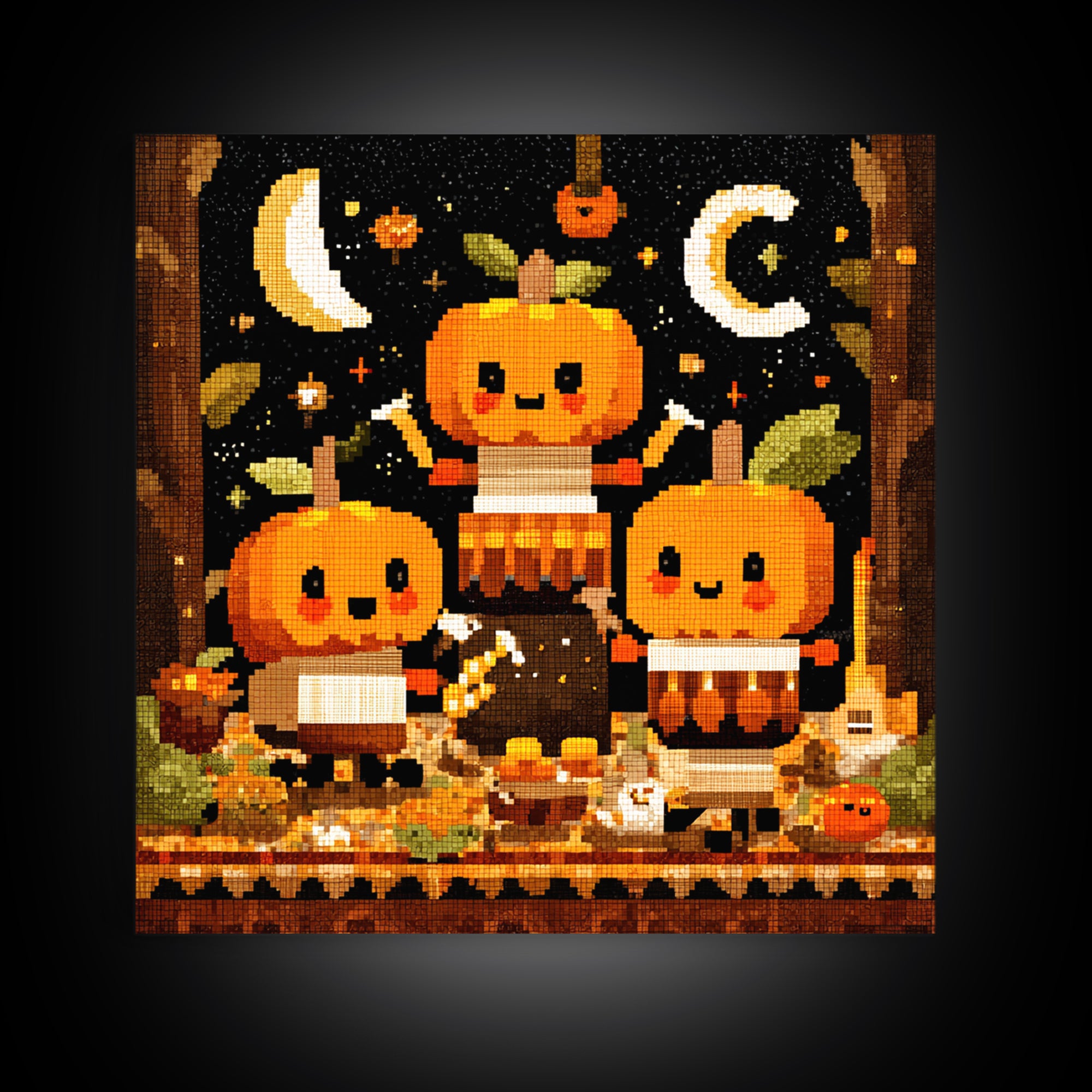 The Pumpkin Music Band, Pixel Halloween Art, Square Wall Art, Canvas Print, Cute Halloween Wall Art, Halloween Kids Decor