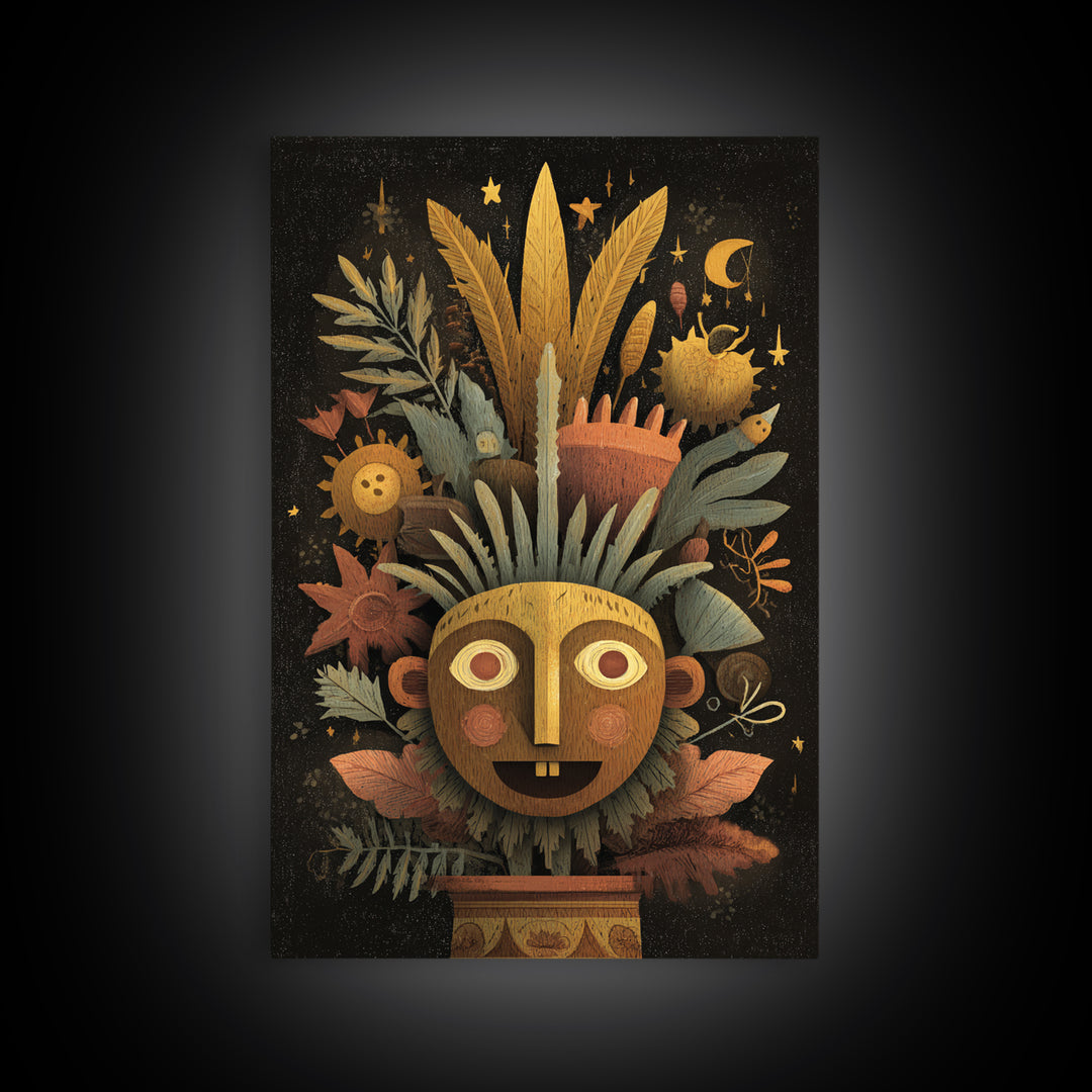 The Mask Of The Crawling God, Gouache Halloween Art, Vertical Wall Art, Canvas Print, Cute Halloween Wall Art