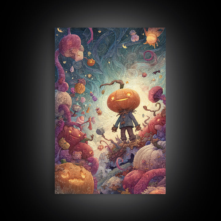 The Harvest Of The Eldritch Field, Plush Halloween Art, Vertical Wall Art, Canvas Print, Cute Halloween Wall Art