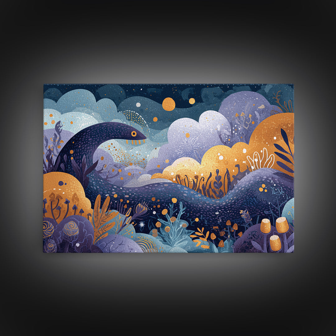 The Crawler Beneath The Floor Of Stars, Watercolor Halloween Art, Landscape Wall Art, Framed Canvas Print, Cute Halloween Wall Art