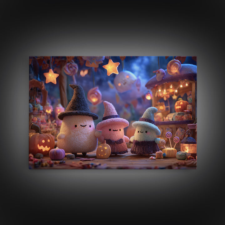 The Magical Costume Workshop, Clay Halloween Art, Landscape Wall Art, Framed Canvas Print, Cute Halloween Wall Art