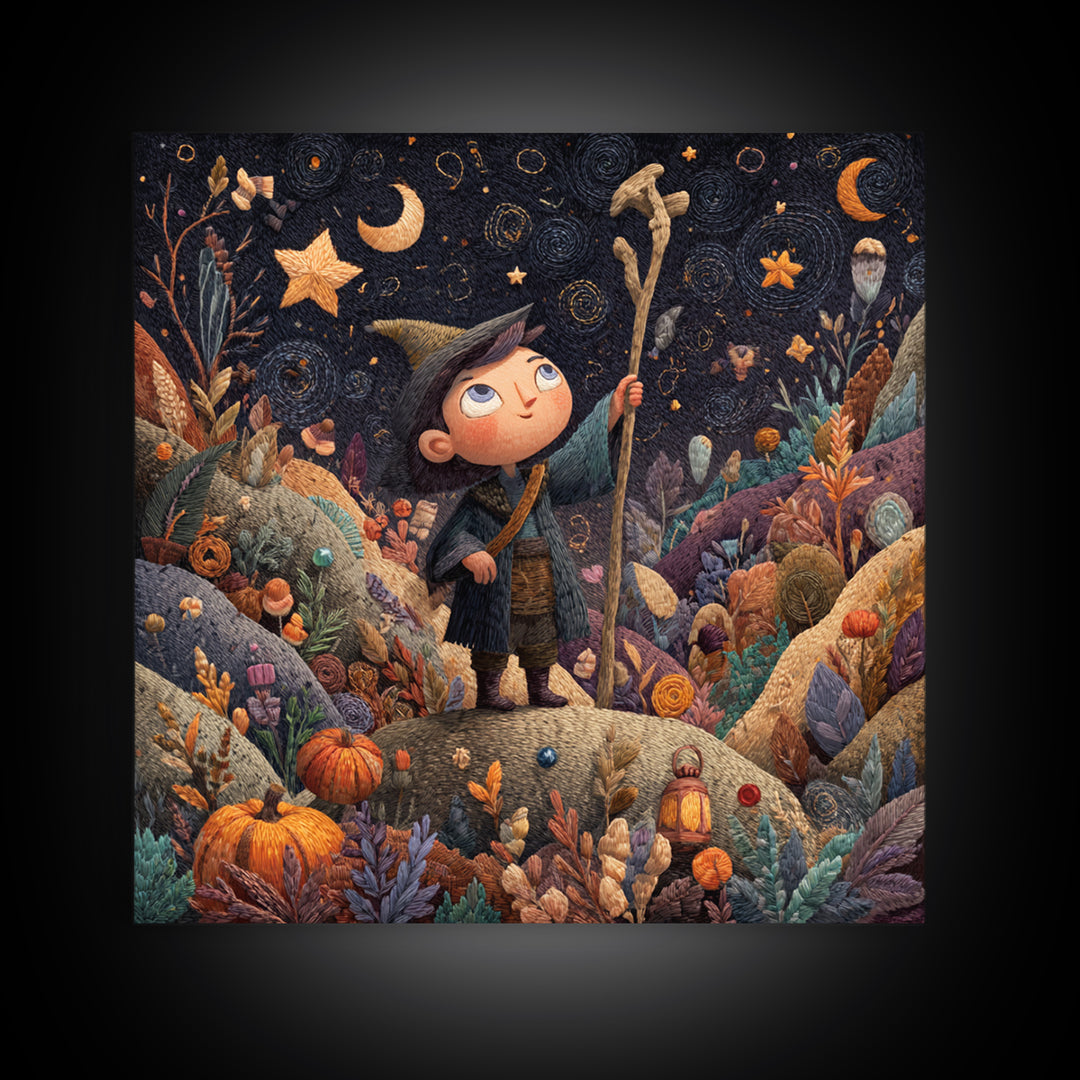 The Star-Seer Of Black Dunwich, Embroidered Halloween Art, Square Wall Art, Canvas Print, Cute Halloween Wall Art
