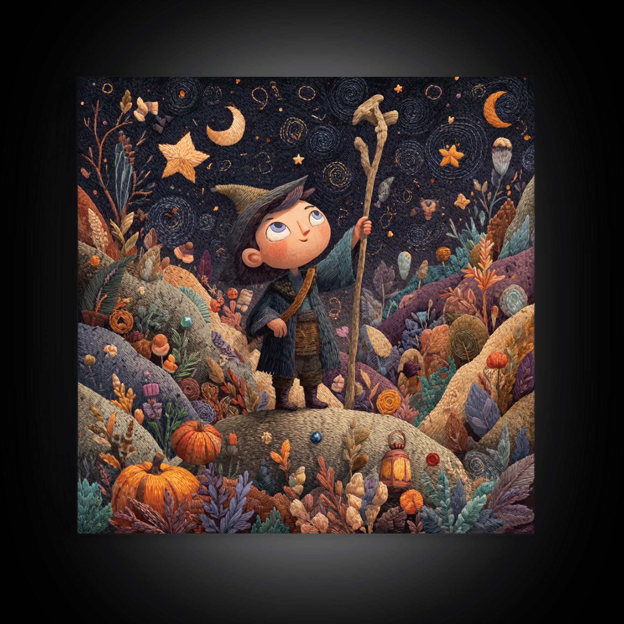 The Star-Seer Of Black Dunwich, Embroidered Halloween Art, Square Wall Art, Canvas Print, Cute Halloween Wall Art