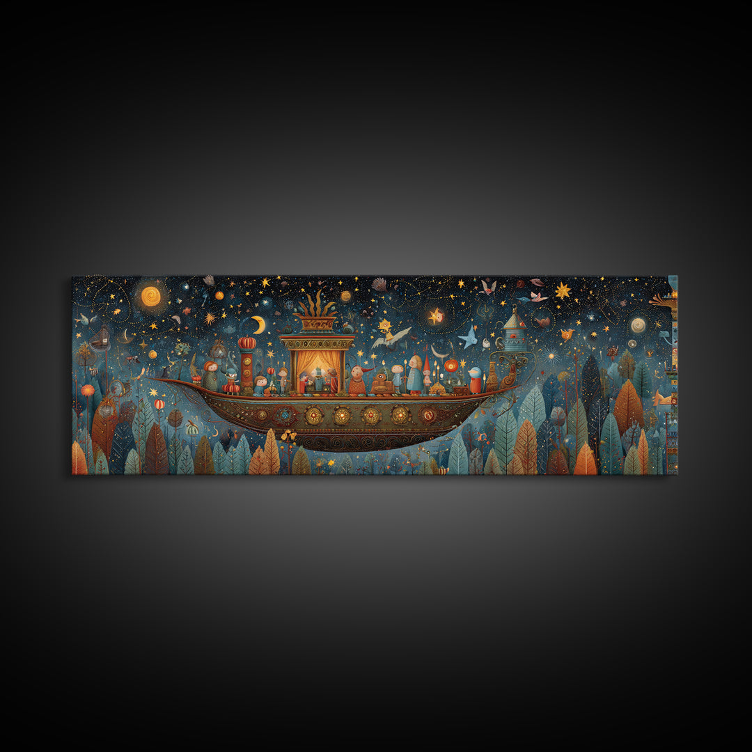 The Candelit Ark Of Forgotten Stars, Plush Halloween Art, Extra Wide Wall Art, Canvas Print, Cute Halloween Wall Art