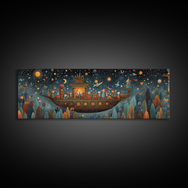 The Candelit Ark Of Forgotten Stars, Plush Halloween Art, Extra Wide Wall Art, Canvas Print, Cute Halloween Wall Art