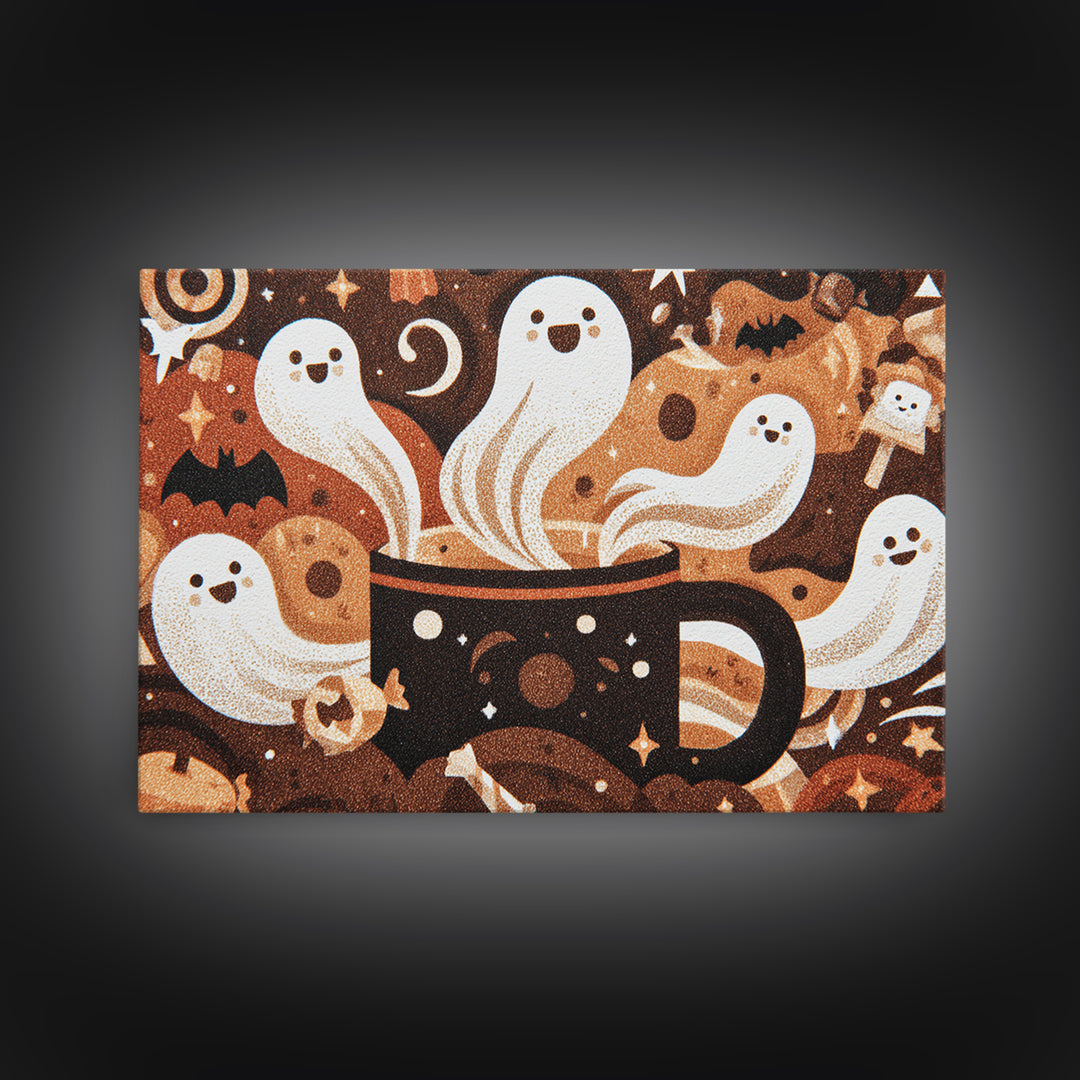 The Marshmallow Ghost Choir, Screenprint Halloween Art, Landscape Wall Art, Framed Canvas Print, Cute Halloween Wall Art
