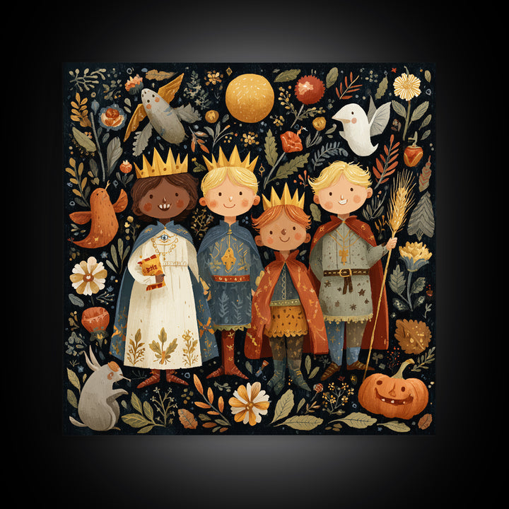 The Costume Parade, Folk Halloween Art, Square Wall Art, Canvas Print, Cute Halloween Wall Art, Halloween Kids Decor