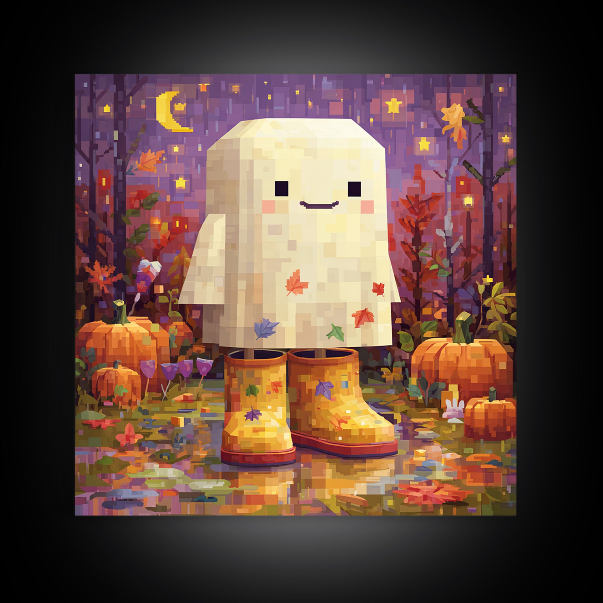 The Ghost In Rain Boots, Pixel Halloween Art, Square Wall Art, Canvas Print, Cute Halloween Wall Art