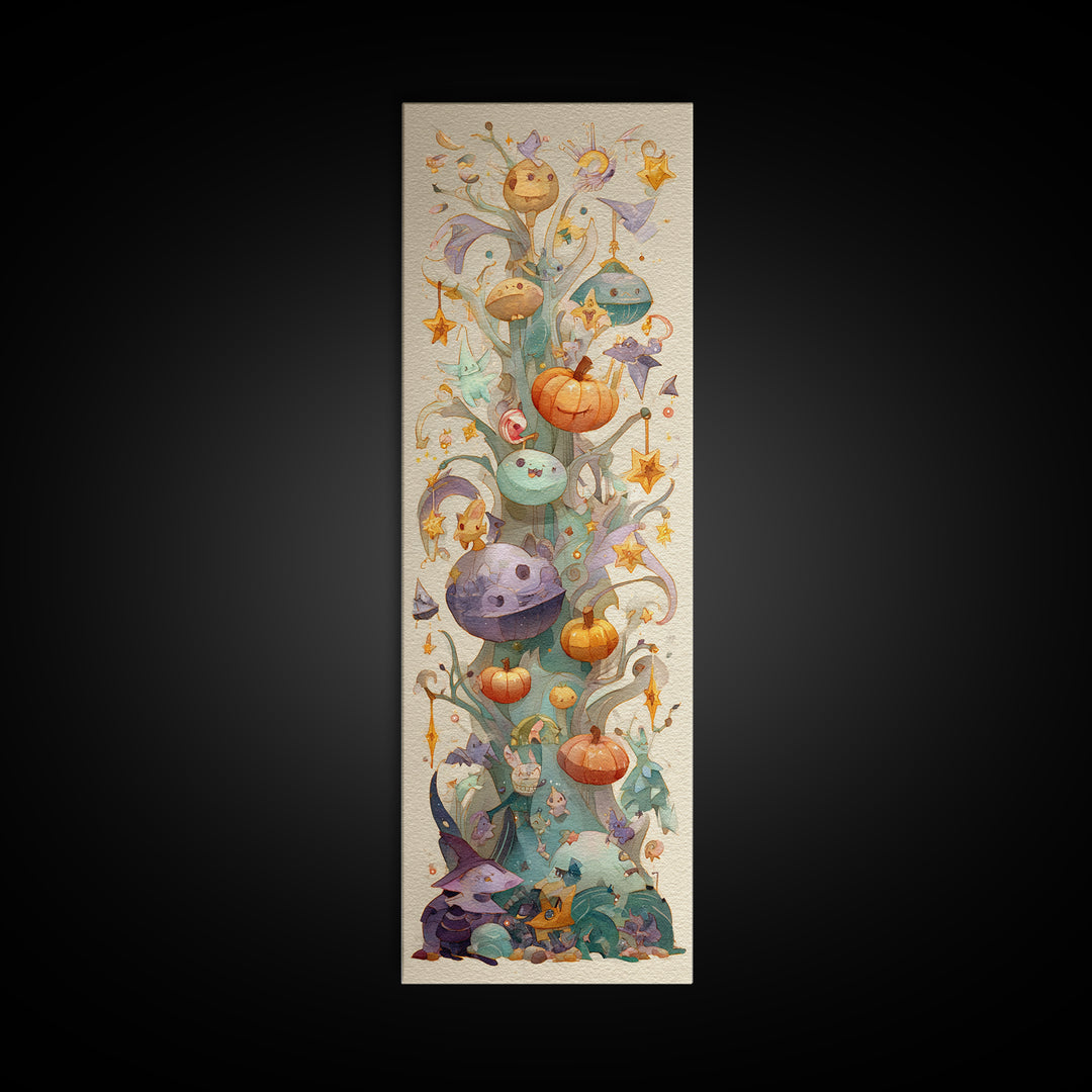 The Children Of The Star Orchard, Watercolor Halloween Art, Tall Narrow Wall Art, Framed Canvas Print, Cute Halloween Wall Art