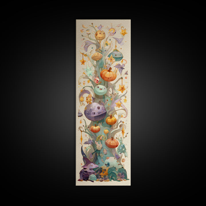The Children Of The Star Orchard, Watercolor Halloween Art, Tall Narrow Wall Art, Framed Canvas Print, Cute Halloween Wall Art