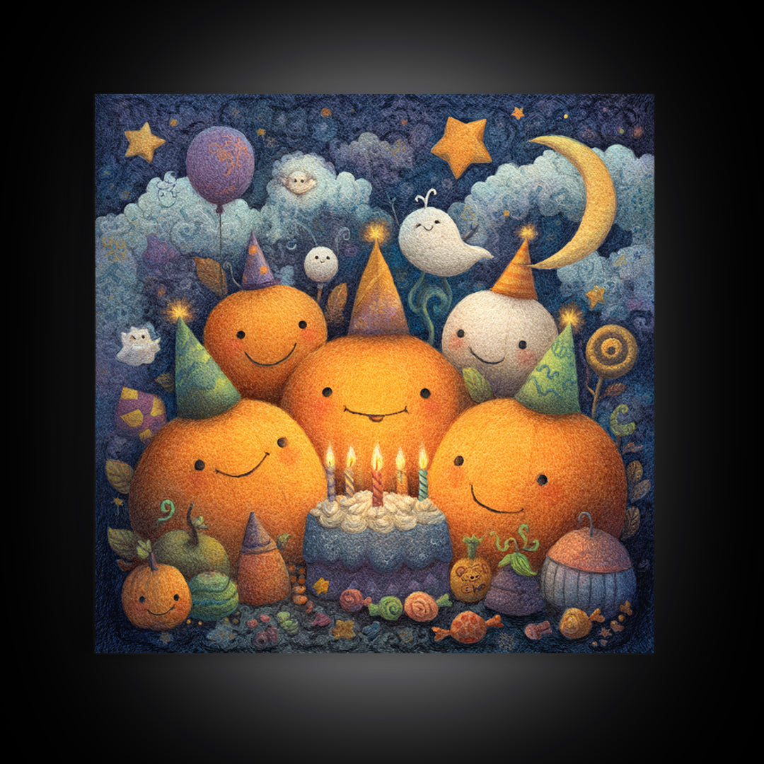 The Great Pumpkin Birthday Party, Pastel Halloween Art, Square Wall Art, Canvas Print, Cute Halloween Wall Art