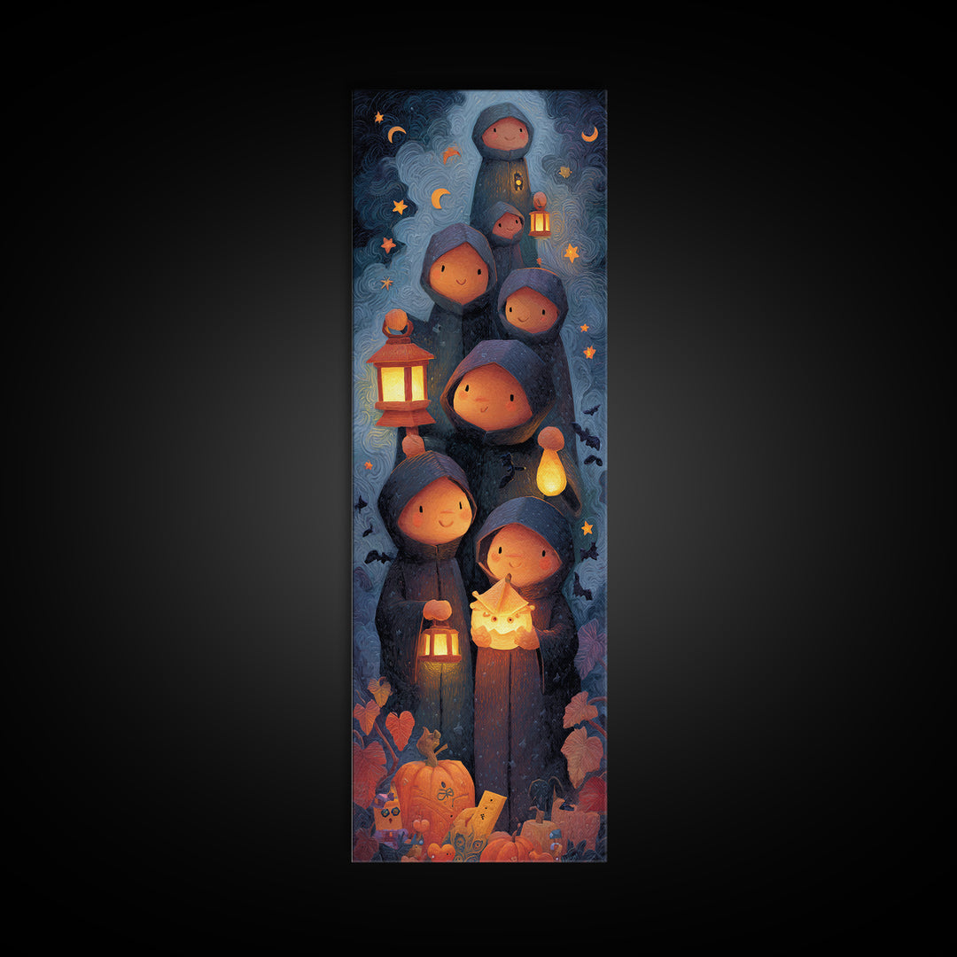 The Innsmouth Lantern Procession, Clay Halloween Art, Tall Narrow Wall Art, Framed Canvas Print, Cute Halloween Wall Art