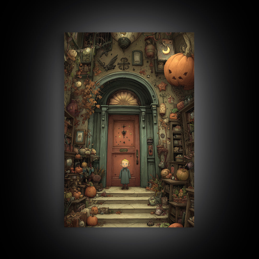 The Thirteenth Door Of Arkham House, Embroidered Halloween Art, Vertical Wall Art, Canvas Print, Cute Halloween Wall Art