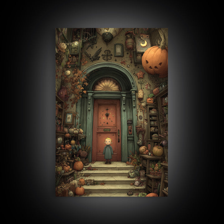 The Thirteenth Door Of Arkham House, Embroidered Halloween Art, Vertical Wall Art, Canvas Print, Cute Halloween Wall Art
