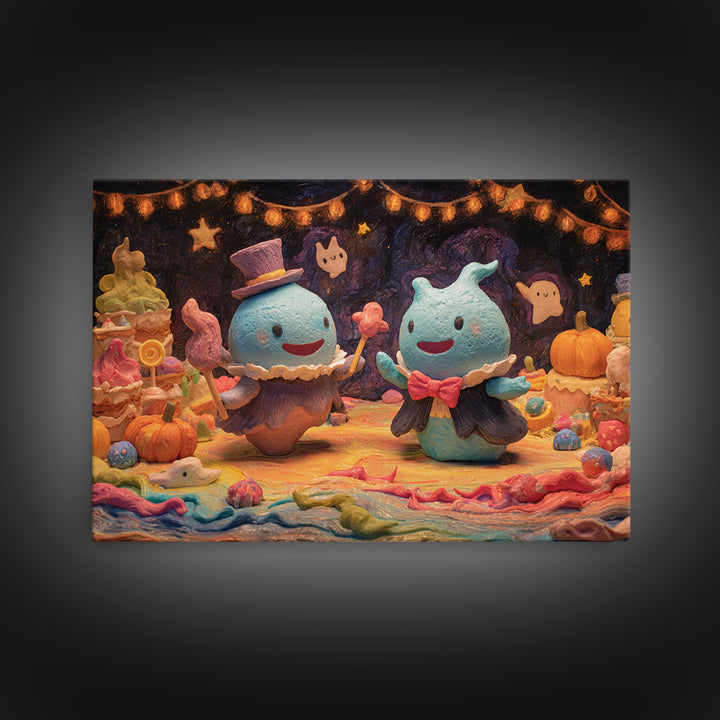 The Ballroom Of Silent Shoggoths, Clay Halloween Art, Landscape Wall Art, Framed Canvas Print, Cute Halloween Wall Art