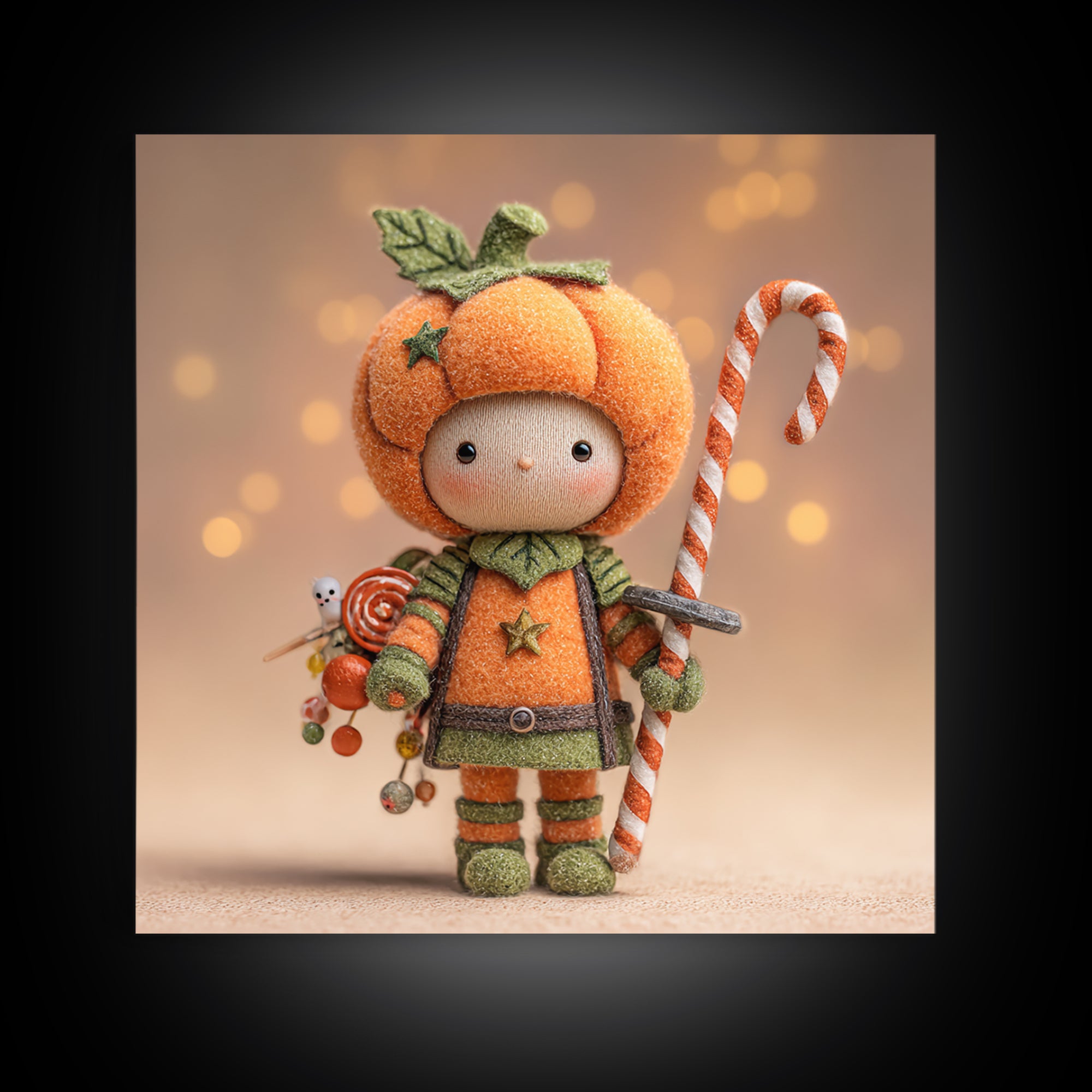 The Pumpkin Knight, Plush Halloween Art, Square Wall Art, Canvas Print, Cute Halloween Wall Art, Halloween Kids Decor, Storybook Decor