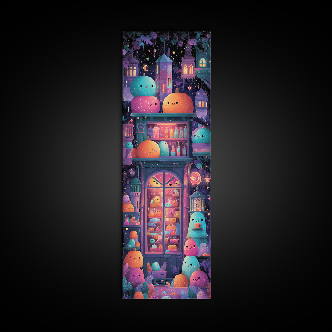 The Donut Vampire Family, Vaporwave Halloween Art, Tall Narrow Wall Art, Framed Canvas Print, Cute Halloween Wall Art