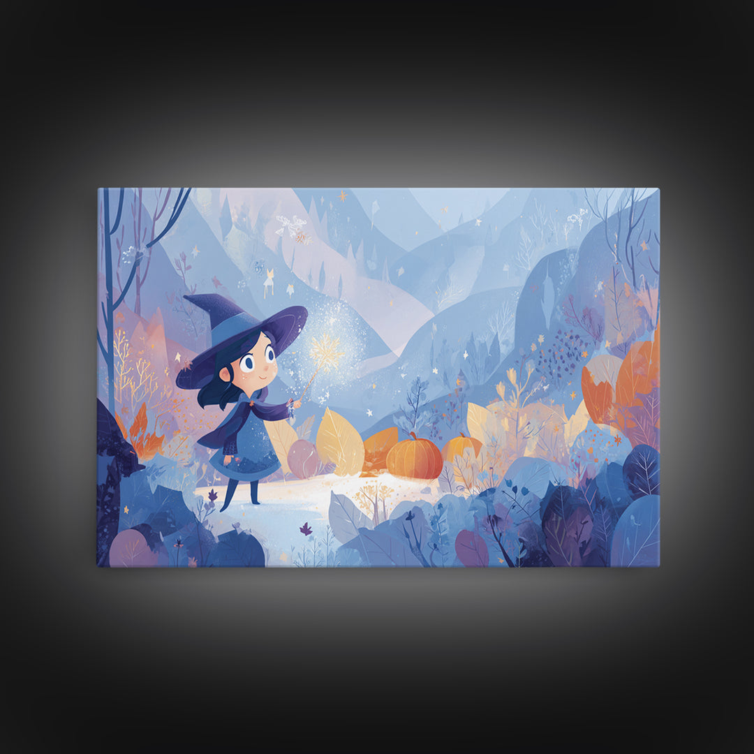 The First Autumn Snowflake, Vector Halloween Art, Landscape Wall Art, Framed Canvas Print, Cute Halloween Wall Art