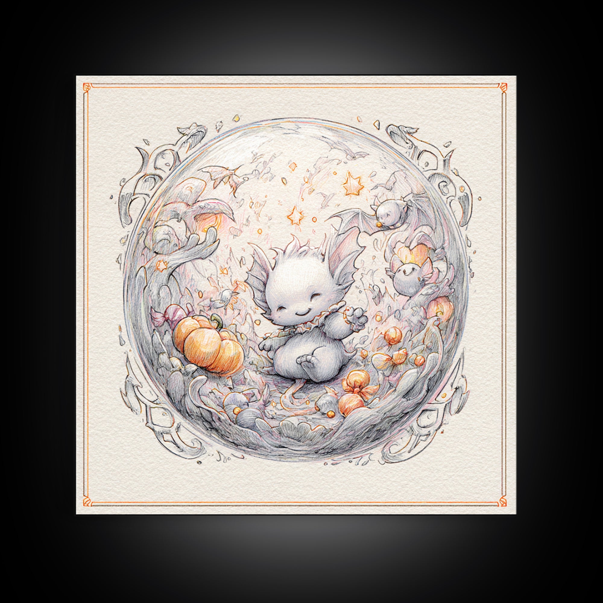 The Oracle Of The Glass Depths, Hand Sketch Halloween Art, Square Wall Art, Canvas Print, Cute Halloween Wall Art