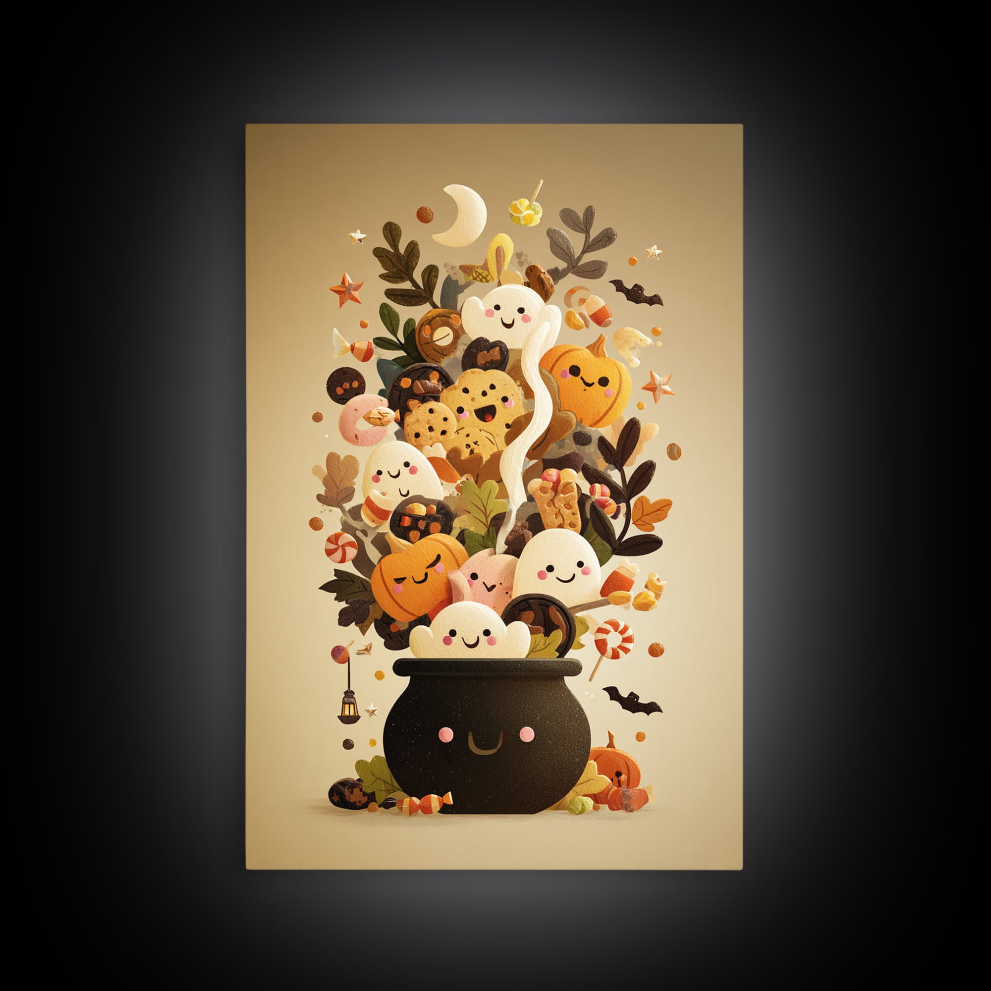 The Cookie Cauldron, Retro Halloween Art, Vertical Wall Art, Canvas Print, Cute Halloween Wall Art, Whimsical Nursery Decor