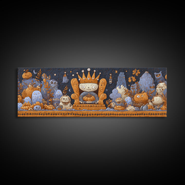The Watcher In The Coral Throne, Felt Halloween Art, Extra Wide Wall Art, Canvas Print, Cute Halloween Wall Art