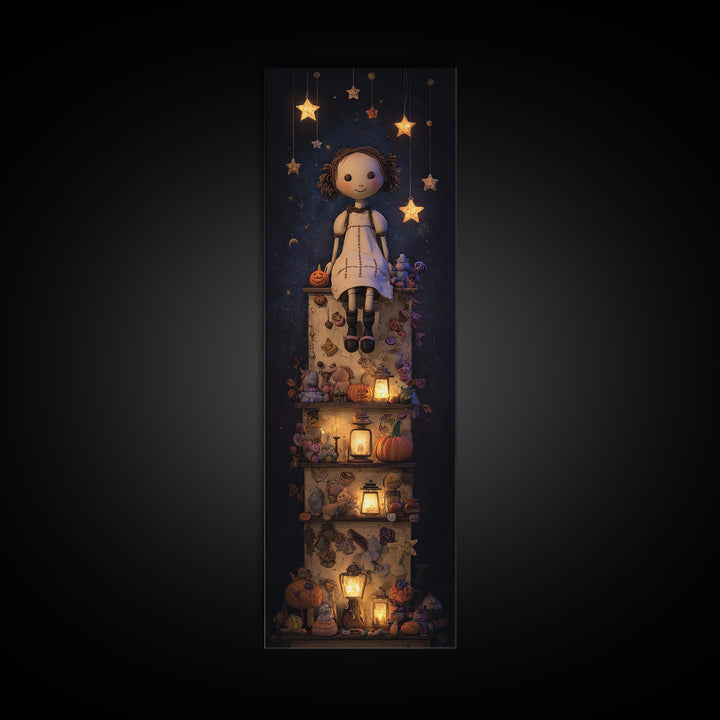 The Doll From Beyond The Void, Clay Halloween Art, Tall Narrow Wall Art, Framed Canvas Print, Cute Halloween Wall Art