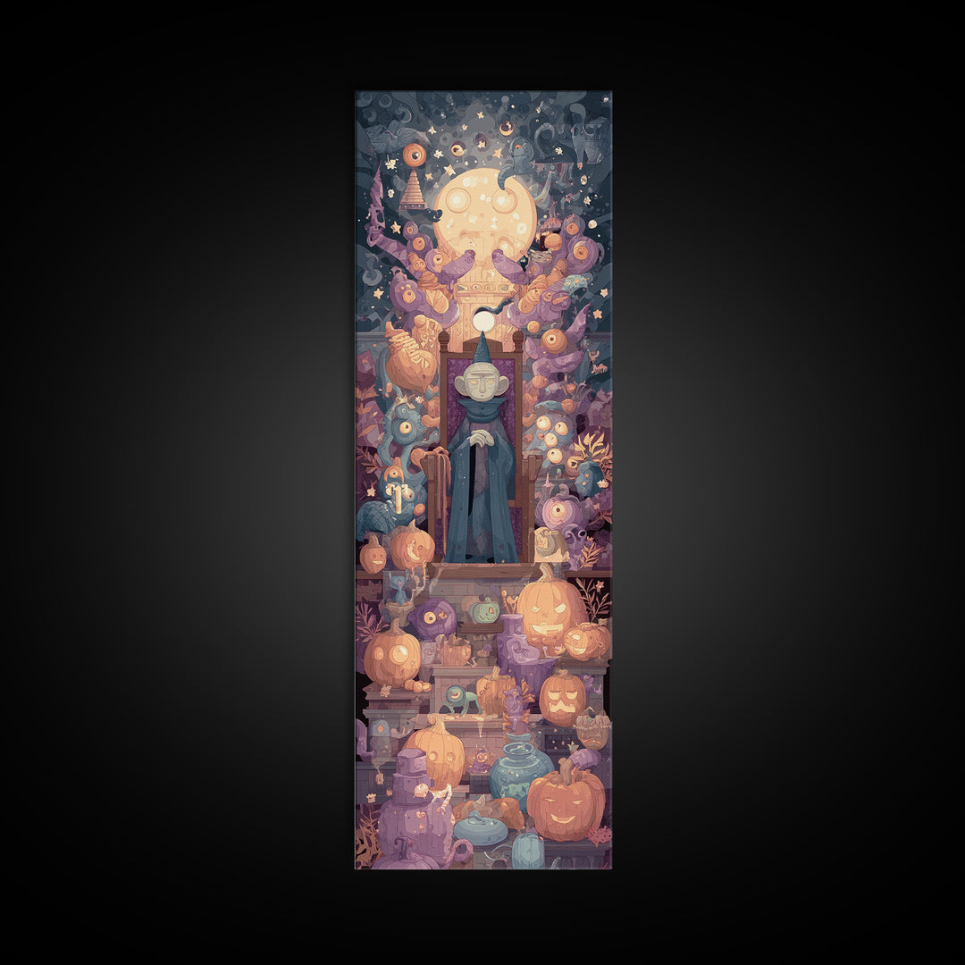 The Dreaming Priest Of The Outer Gate, Vector Halloween Art, Tall Narrow Wall Art, Framed Canvas Print, Cute Halloween Wall Art