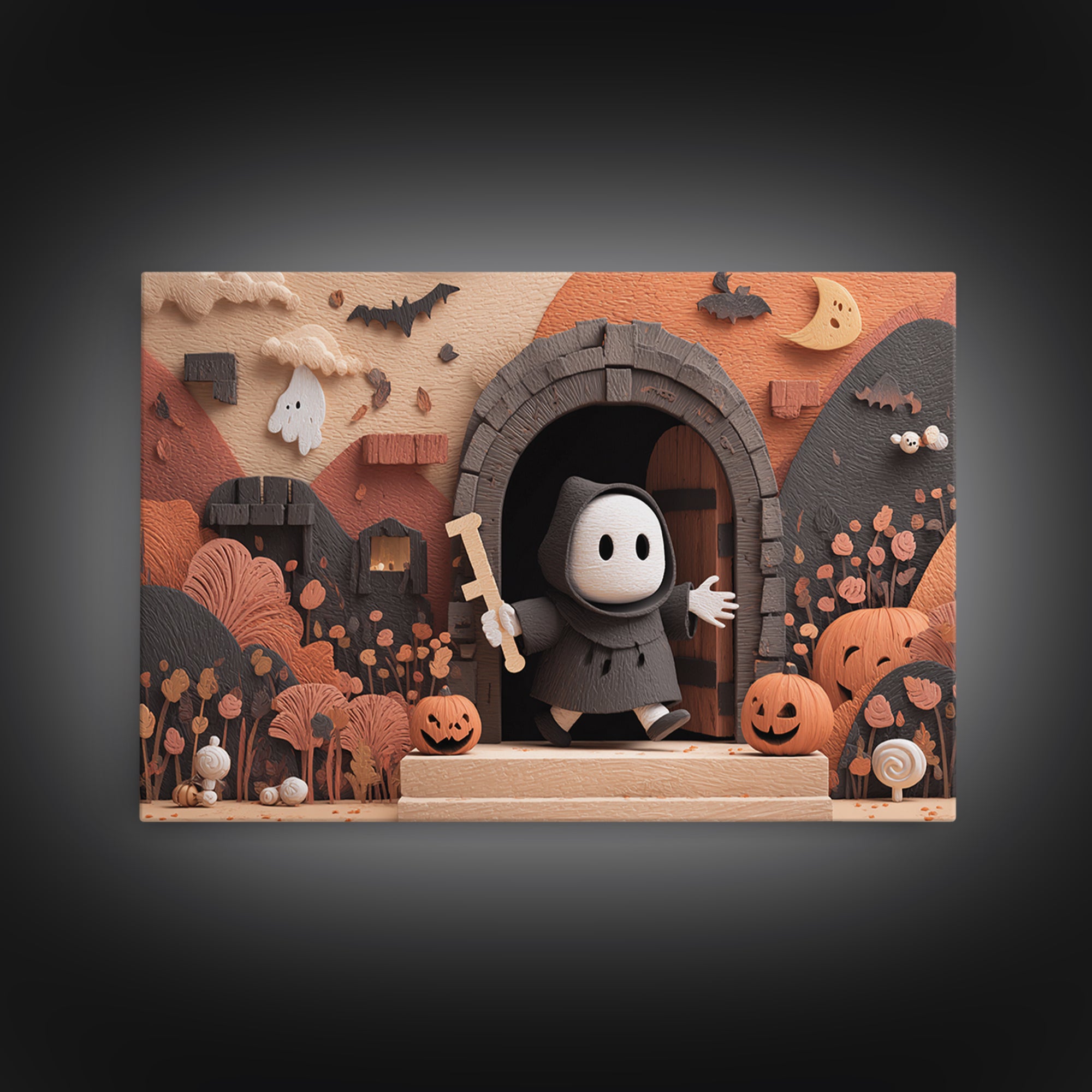 The Keeper Of The Black Reef Key, Vector Halloween Art, Landscape Wall Art, Framed Canvas Print, Cute Halloween Wall Art