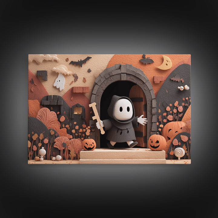The Keeper Of The Black Reef Key, Vector Halloween Art, Landscape Wall Art, Framed Canvas Print, Cute Halloween Wall Art