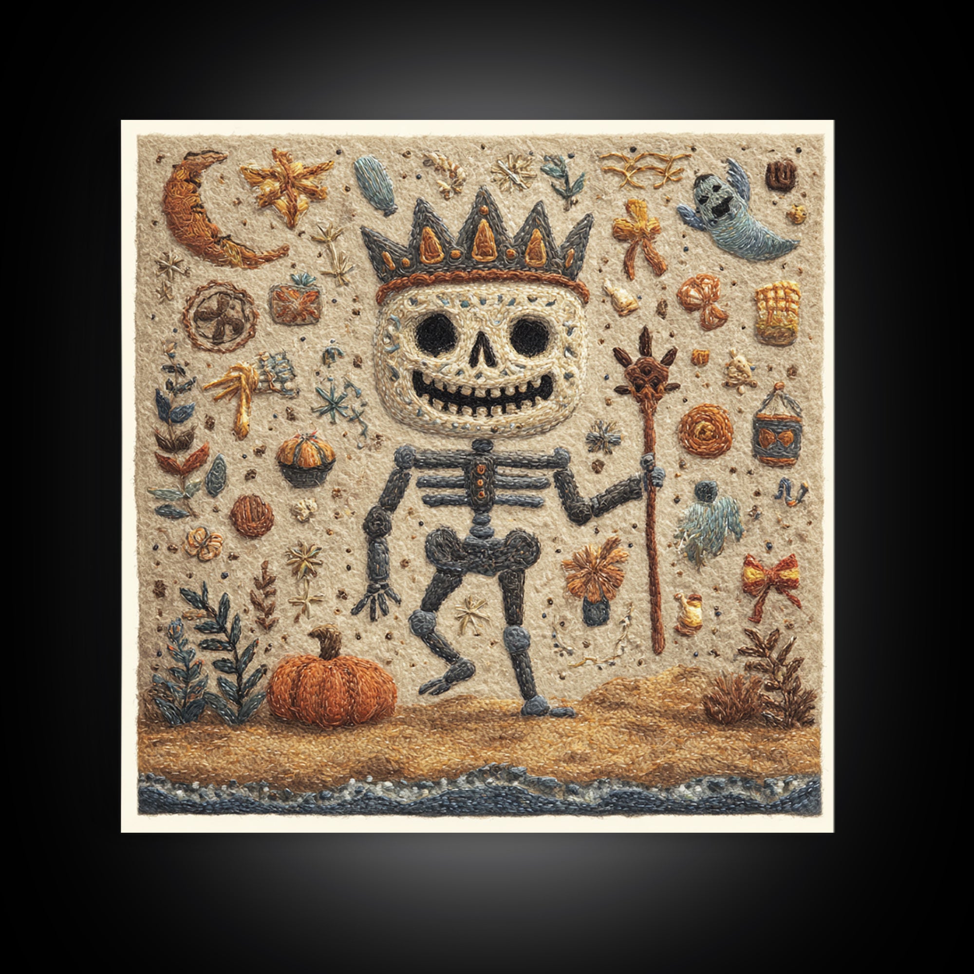 The Salt King Of The Black Shore, Felt Halloween Art, Square Wall Art, Canvas Print, Cute Halloween Wall Art