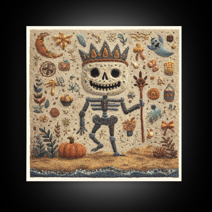 The Salt King Of The Black Shore, Felt Halloween Art, Square Wall Art, Canvas Print, Cute Halloween Wall Art