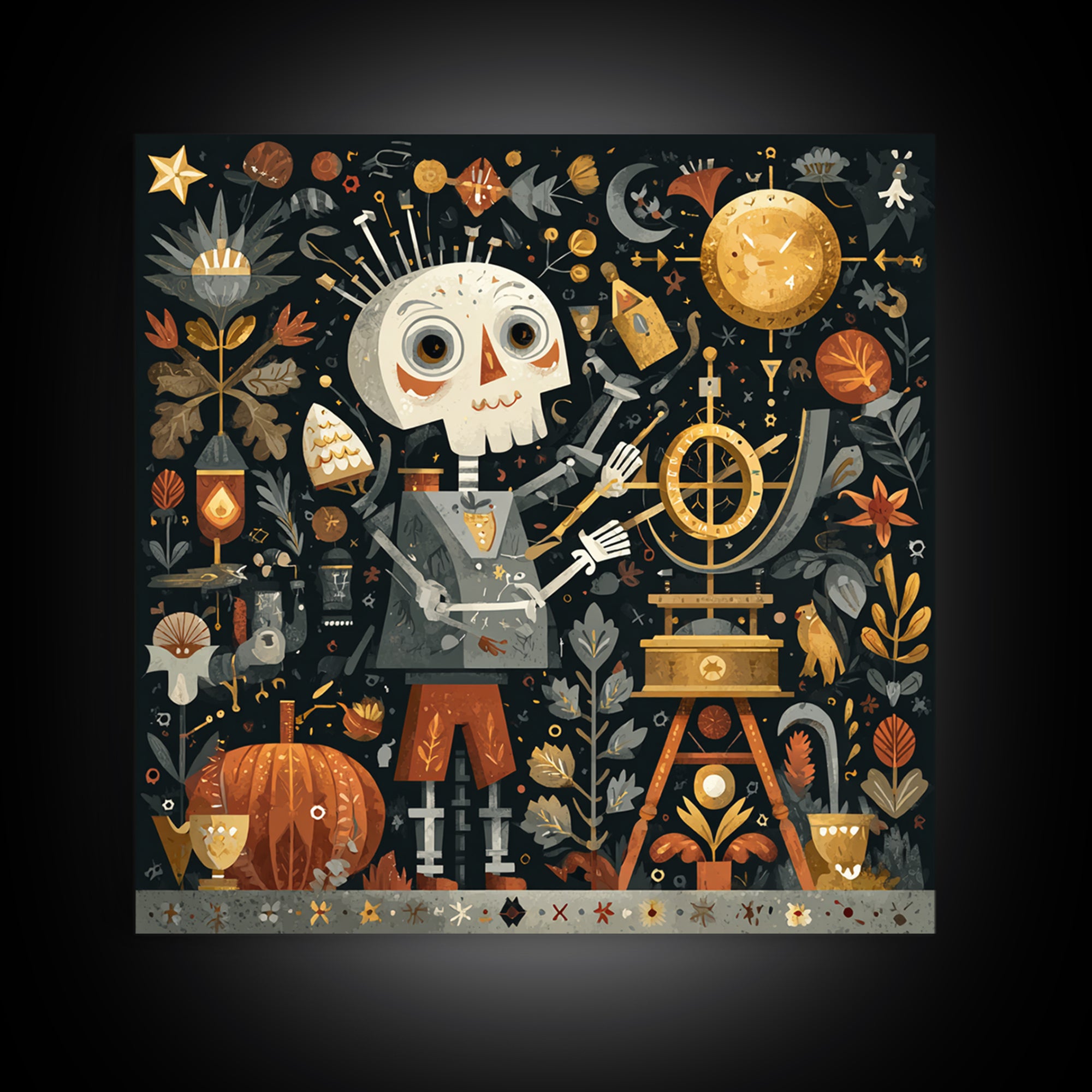 The Astronomer Of The Hollow Sky, Folk Halloween Art, Square Wall Art, Canvas Print, Cute Halloween Wall Art