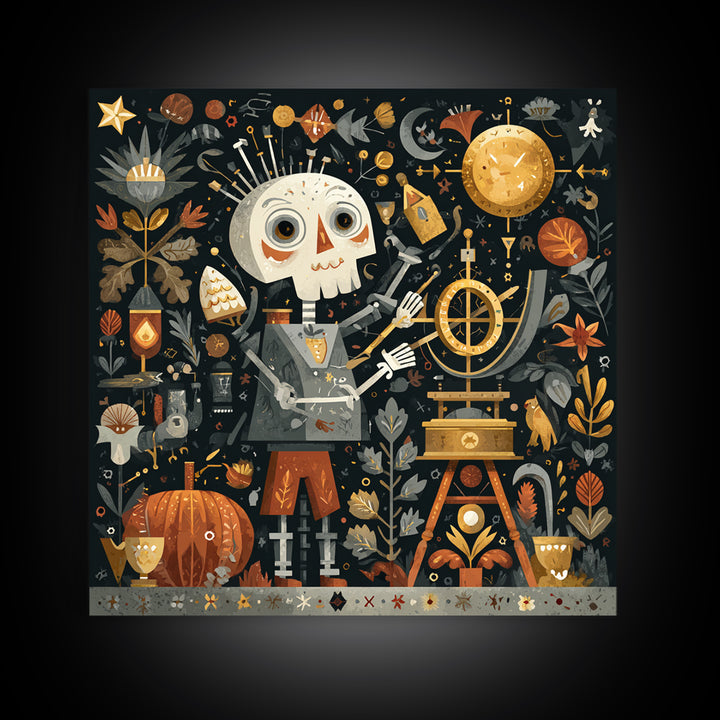 The Astronomer Of The Hollow Sky, Folk Halloween Art, Square Wall Art, Canvas Print, Cute Halloween Wall Art