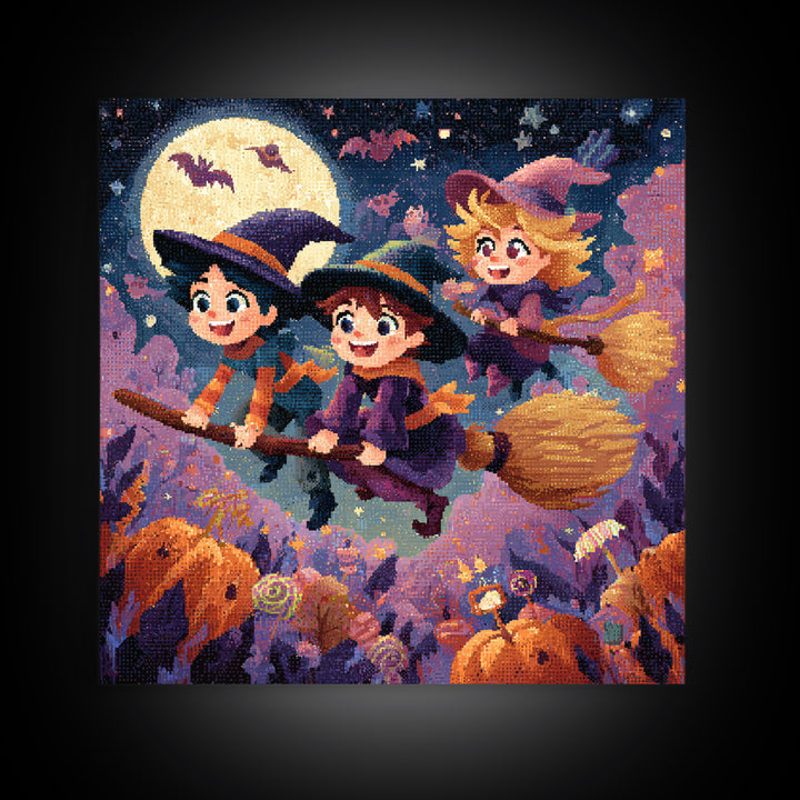The Candy Comet Adventure, Pixel Halloween Art, Square Wall Art, Canvas Print, Cute Halloween Wall Art