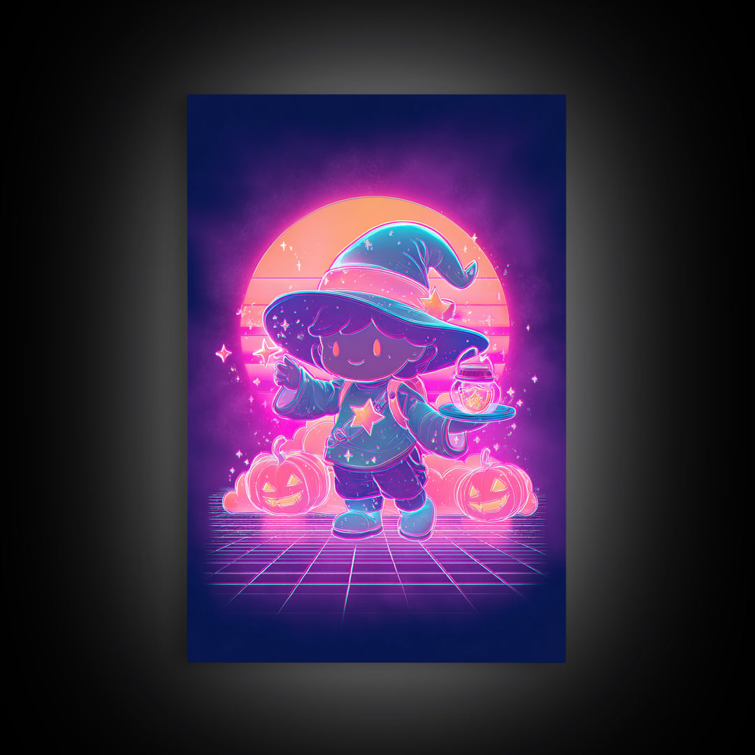 The Little Star Witch, 80s Halloween Wall Art, Vertical Wall Art, Framed Canvas Print, Retro Halloween Decor, Neon Wall Art