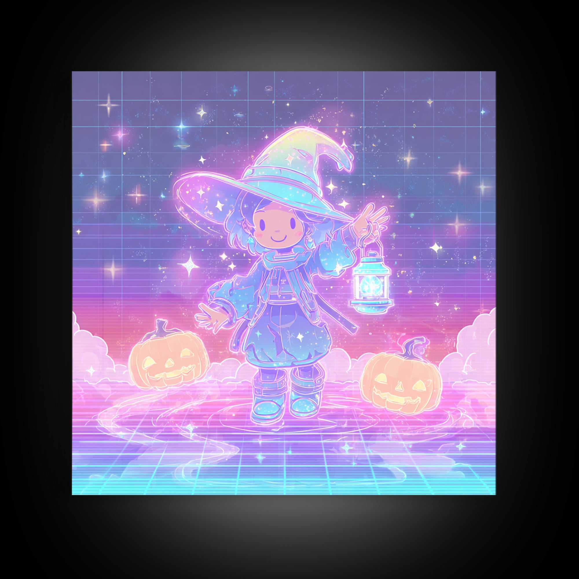 The Little Star Witch, 80s Halloween Wall Art, Square Wall Art, Canvas Print, Retro Halloween Decor, Neon Wall Art, Spooky Wall Decor