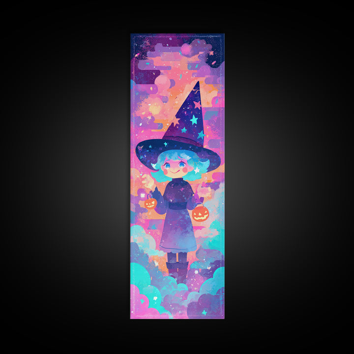 The Little Star Witch, Vaporwave Halloween Decor, Tall Narrow Wall Art, Framed Canvas Print, Retro Halloween Decor, Neon Wall Art
