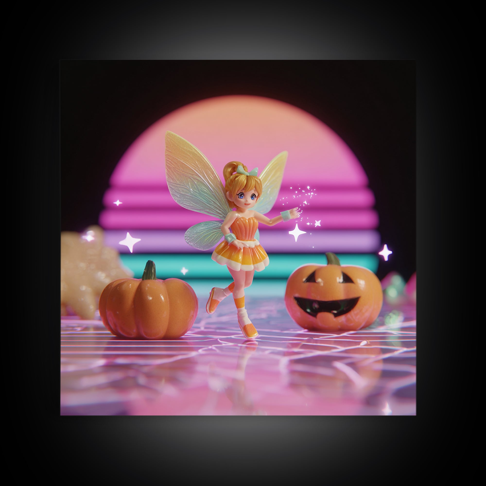 The Candy Corn Fairy, Vaporwave Halloween Decor, Square Wall Art, Canvas Print, Retro Halloween Decor, Neon Wall Art, Halloween Wall Art