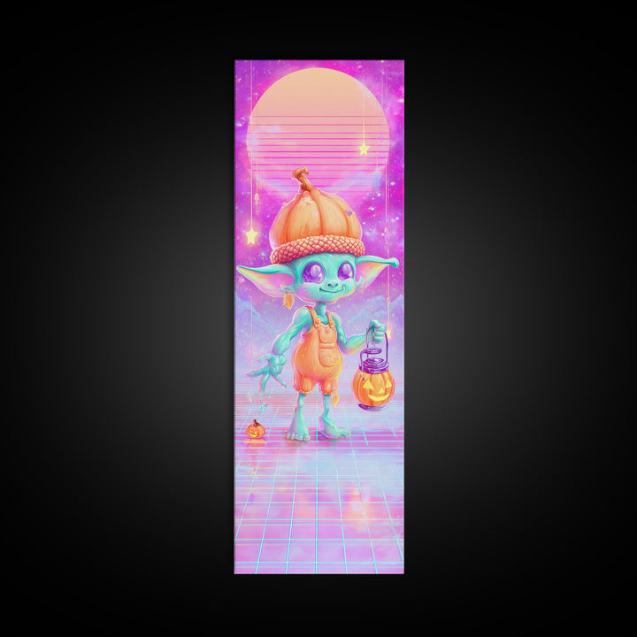 The Acorn Goblin, 80s Halloween Wall Art, Tall Narrow Wall Art, Framed Canvas Print, Retro Halloween Decor, Neon Wall Art, Macabre Wall Art